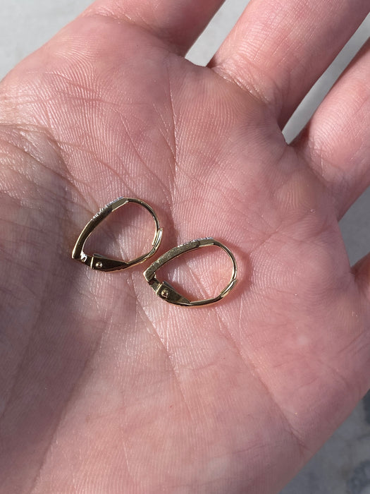 14k Gold Pointed Huggie Diamond Leverback Earrings