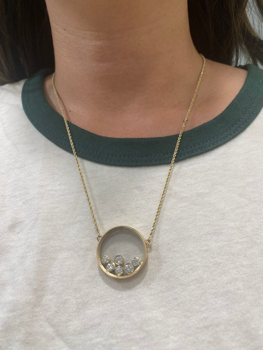 14K Vintage Diamond Glass Shaker Rope Chain Necklace