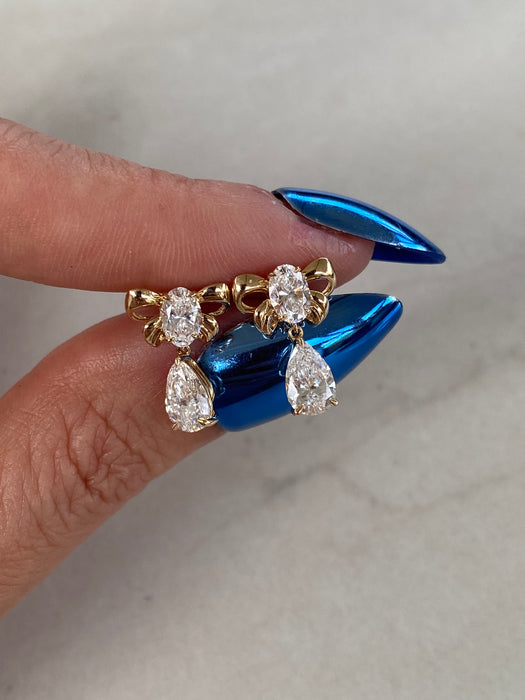 14K 1.8 TCW Lab Diamond Bow & Pear Drop Earrings
