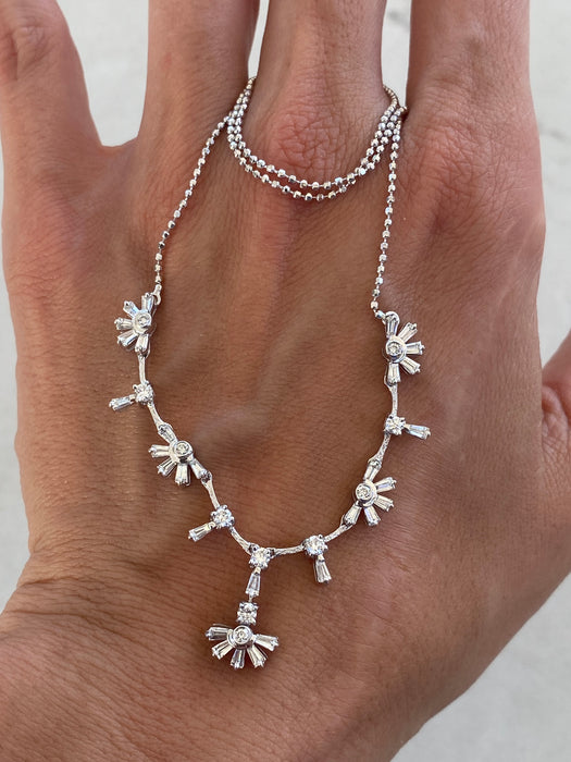 Vintage 18K White Gold Diamond Flower Necklace | 1.30 TCW Natural Diamonds