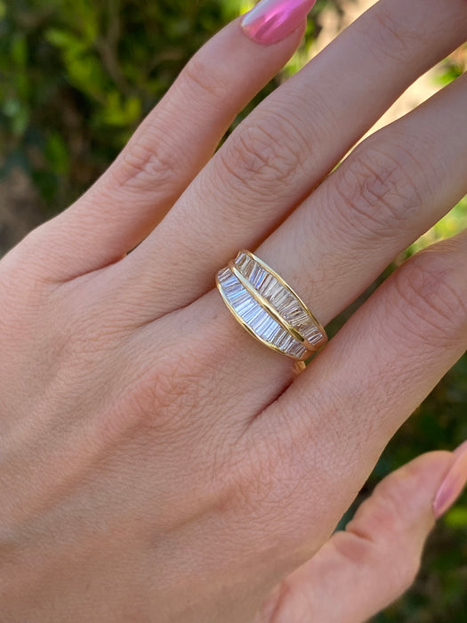 Vintage 18K Gold Double Baguette Diamond Ring – 1.52 TCW Diamonds, Size 6.5