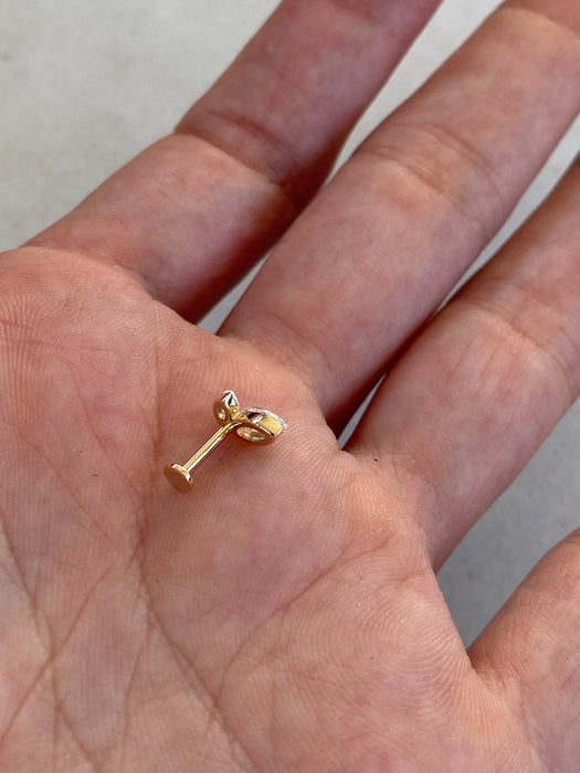 14K Floating Marquise Lab Diamond Flat Back Stud (Single)