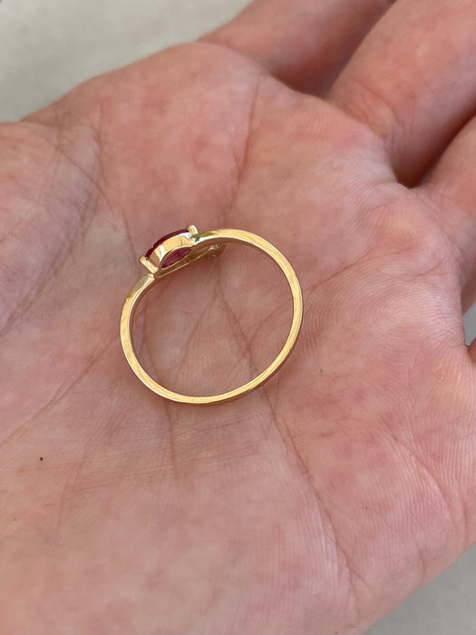 14K Gold Marquise Ruby & Diamond Leaf Ring