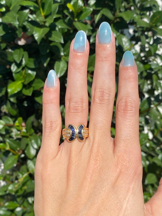 14k blue sapphire diamond x ring size 4