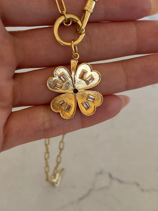 14K Gold Fluted Diamond & Emerald Four-Leaf Clover Charm