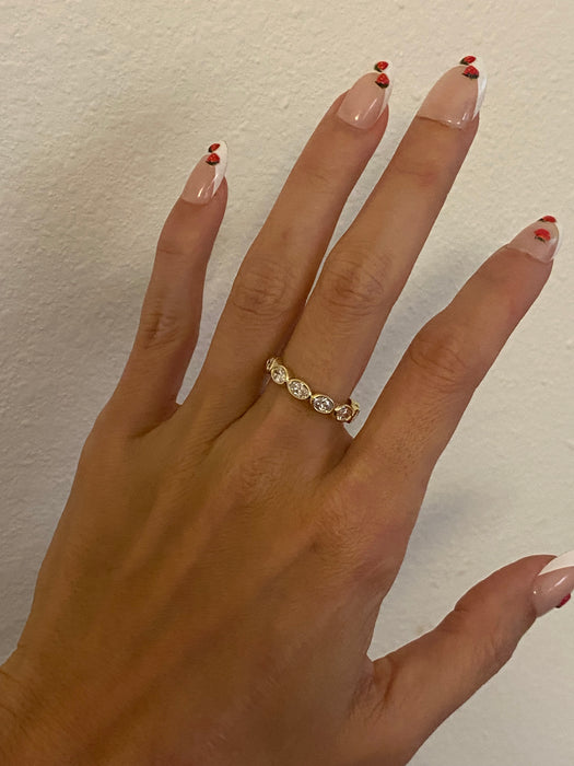 14K Gold East-West Oval Lab Diamond Bezel Half Eternity Ring — 1.20 TCW