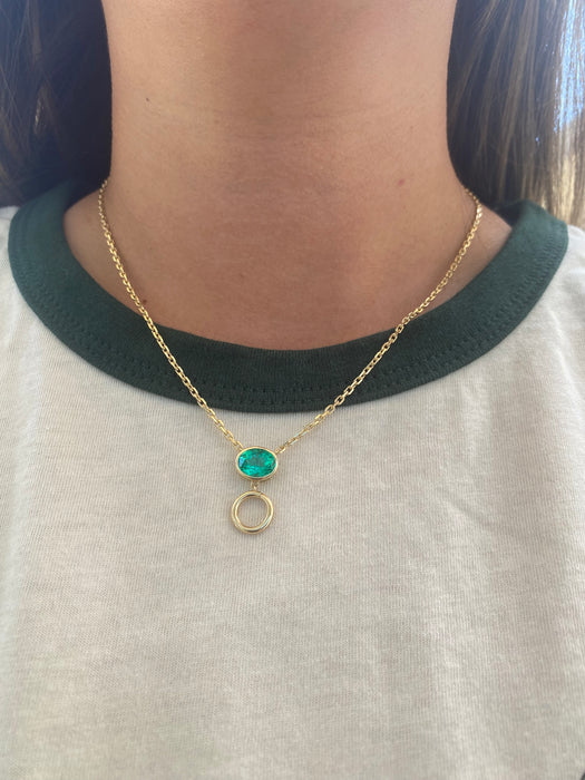 14K Mini Biker Link Necklace with Lab Emerald and Charm Connector