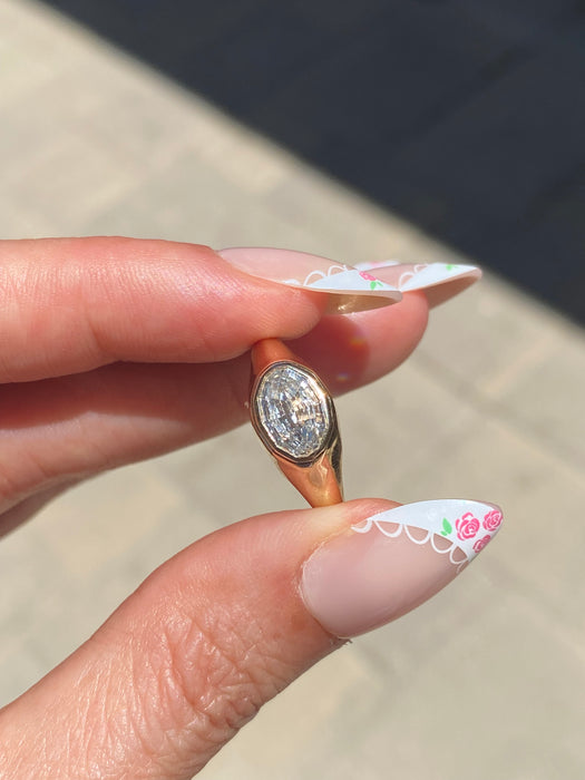 14K Gold 1.50 Carat Oval Step-Cut Bezel Set Lab Diamond Ring