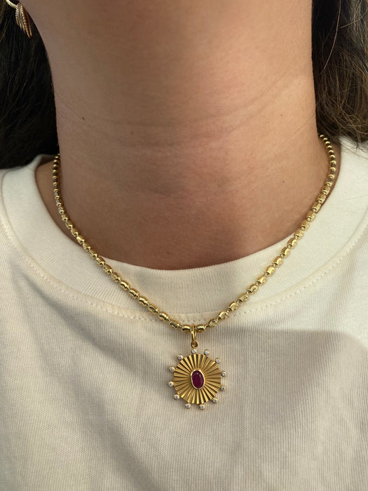 14K Gold Fluted Ruby & Diamond Disc Charm