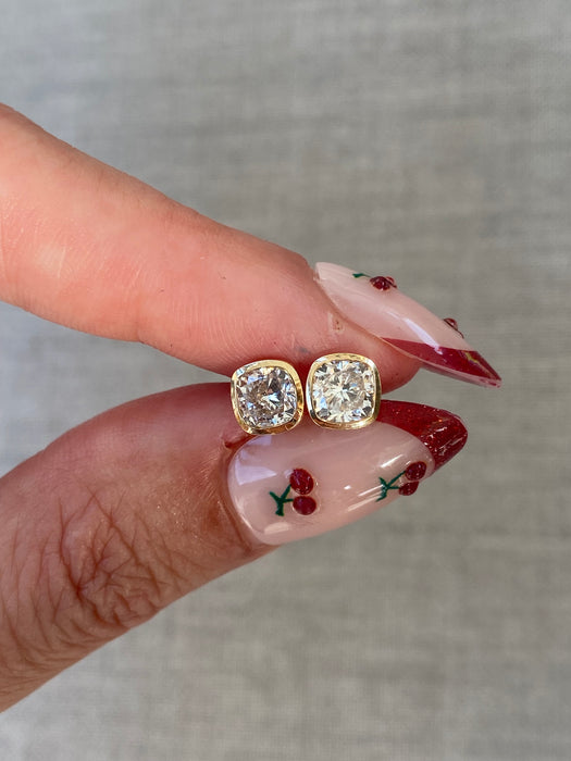 14K Gold Cushion Cut Lab Diamond Stud Earrings – 1.3 CTW
