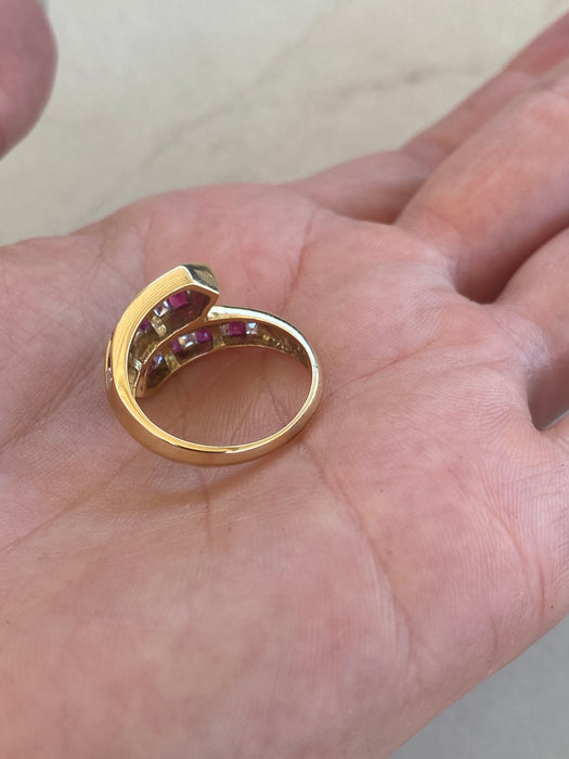 Vintage 18K Ruby & Diamond Checkerboard Bypass Ring
