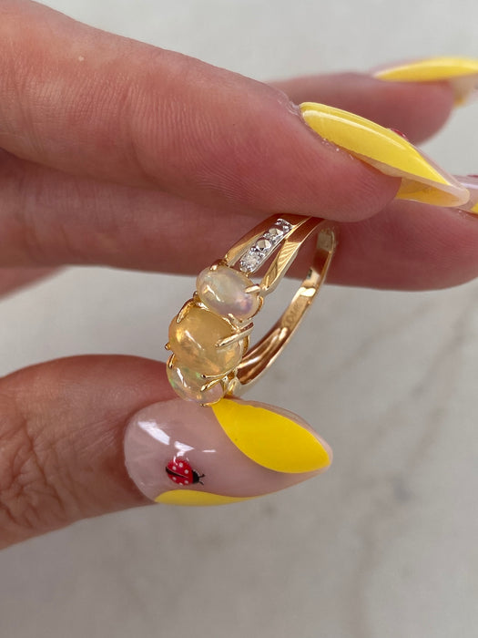 Vintage 14K Gold Ethiopian Opal Ring with Diamond Accents