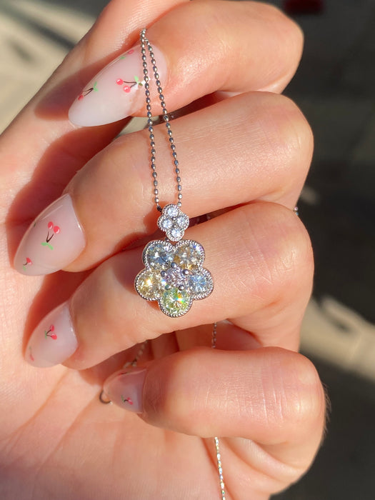 Vintage Platinum Bead Necklace with Articulated Natural Diamond Flower Charm