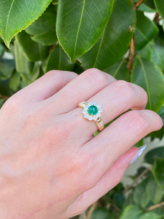 18k cabochon emerald diamond ring size 6.5