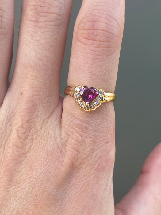 18k pink tourmaline heart diamond ring size 6.75