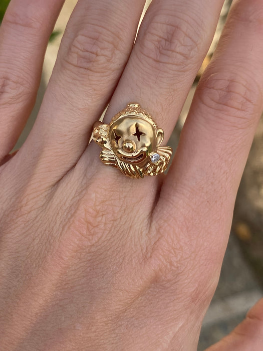 Vintage 18K Gold Diamond Clown Ring