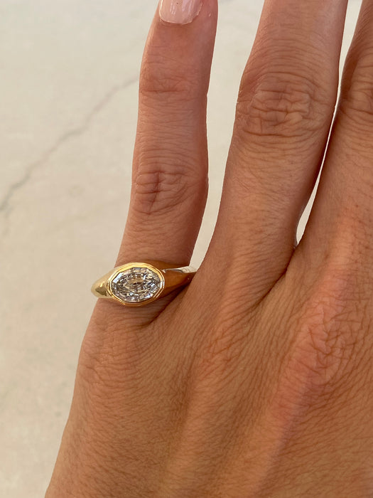 14K Gold 1.50 Carat Oval Step-Cut Bezel Set Lab Diamond Ring