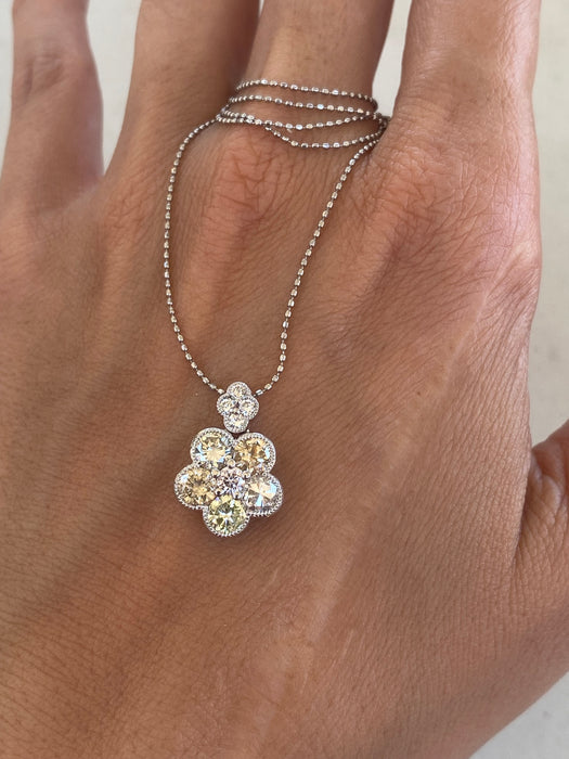 Vintage Platinum Bead Necklace with Articulated Natural Diamond Flower Charm