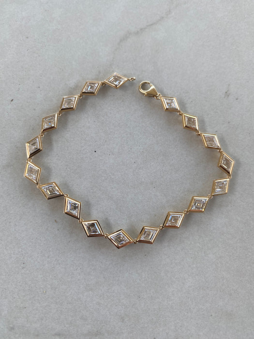 14K Gold Bezel Set Lozenge-Cut Lab Diamond Bracelet- 6 TCW