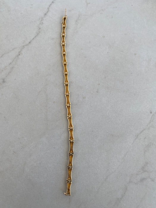 Vintage 14K Gold Bamboo Diamond Link Bracelet