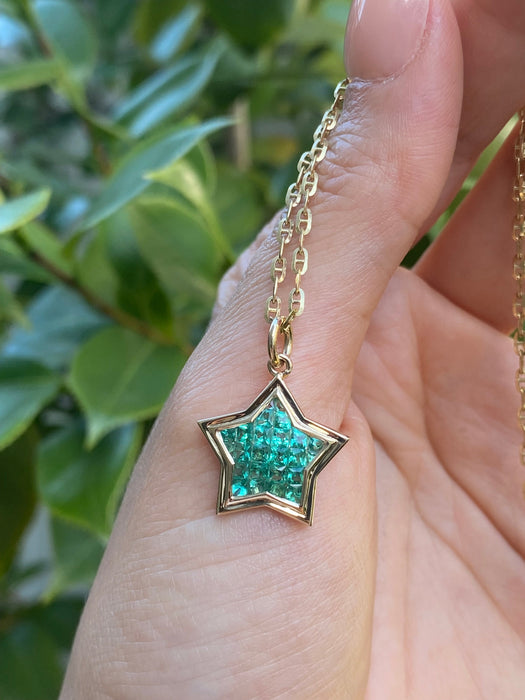 The WISH: 14K Gold Invisible Set Emerald Star Pendant