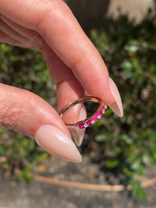 14K Ruby & Diamond Band Ring