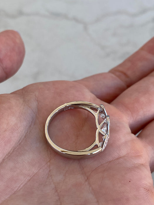 Vintage Platinum 900 Triple Heart Natural Diamond Ring