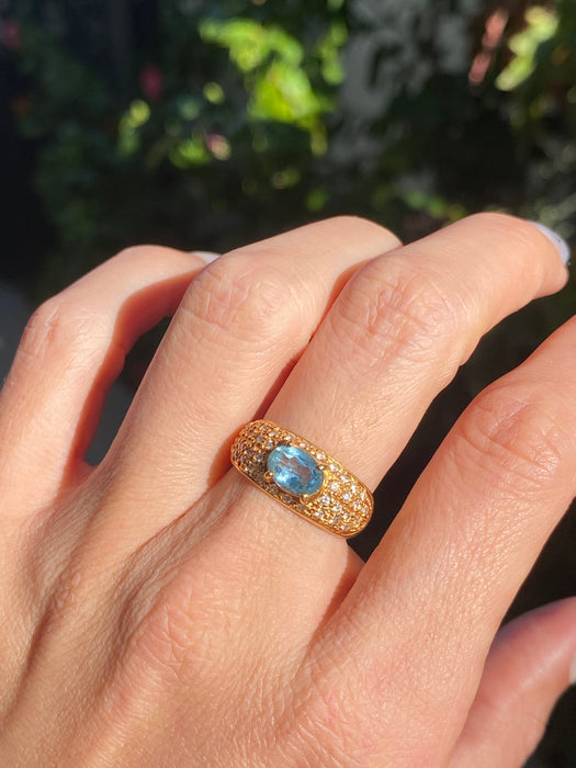 Vintage 18K Gold Aquamarine & Diamond Ring Size 6