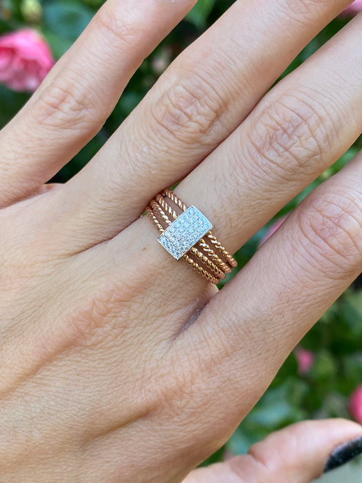 14k rose gold braided diamond ring size 6.75