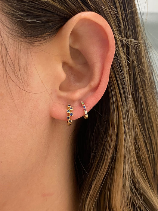 14K Gold Blue Sapphire Bezel Set Huggie Earrings