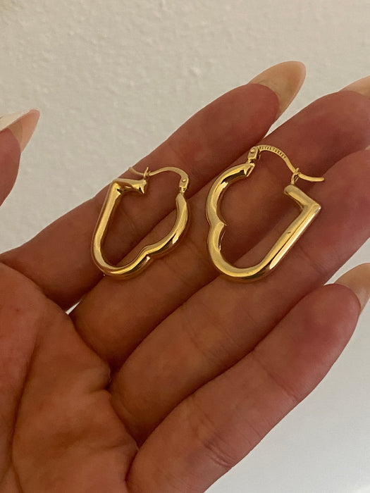 14K Gold Heart Hoop Earrings
