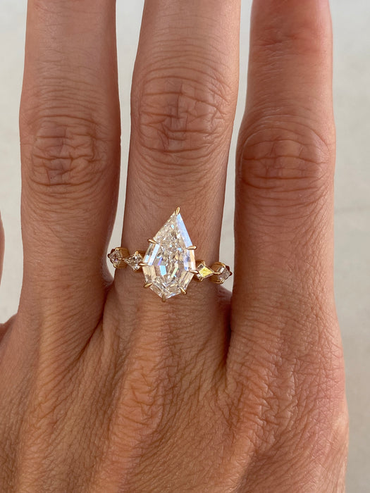 14K 3.51 TCW Step-Cut Pear Lab Diamond Ring
