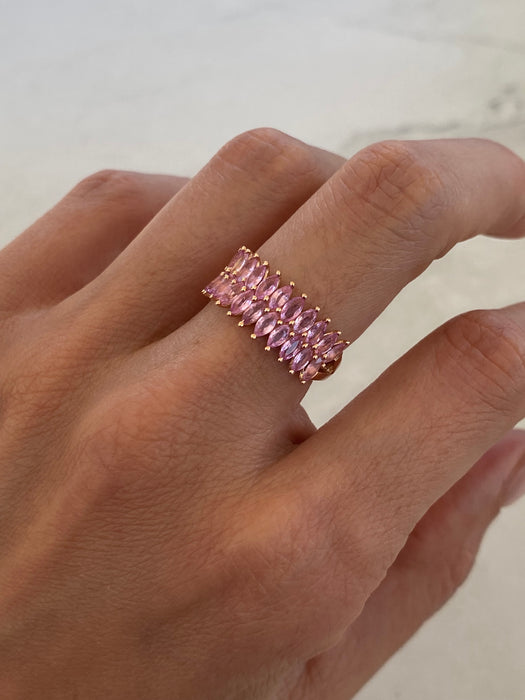 Vintage 18K Rose Gold Vintage Natural Pink Sapphire Marquise Ring | 1.85 Carats