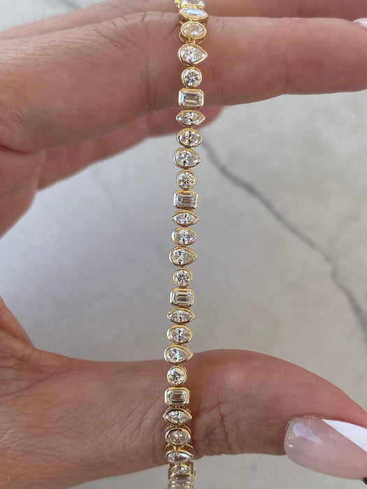 14K Gold 4 TCW Multi-Shape Lab Diamond Bezel Bracelet