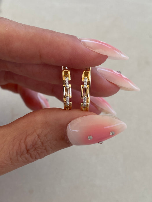14k Gold Diamond Link Huggie Earrings