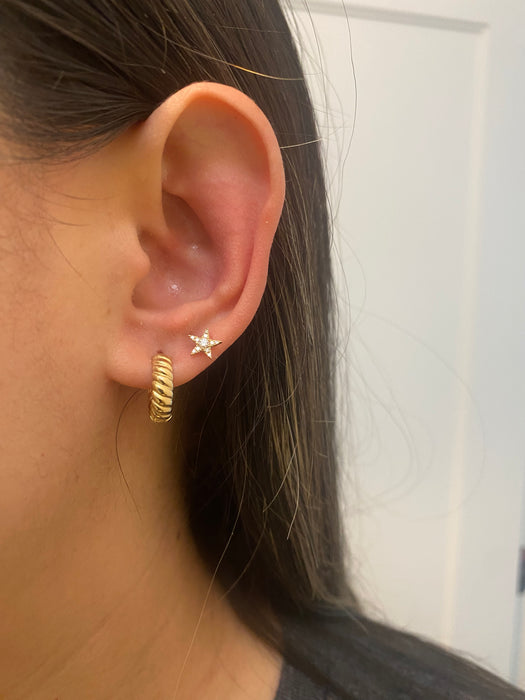 14k croissant huggie earrings