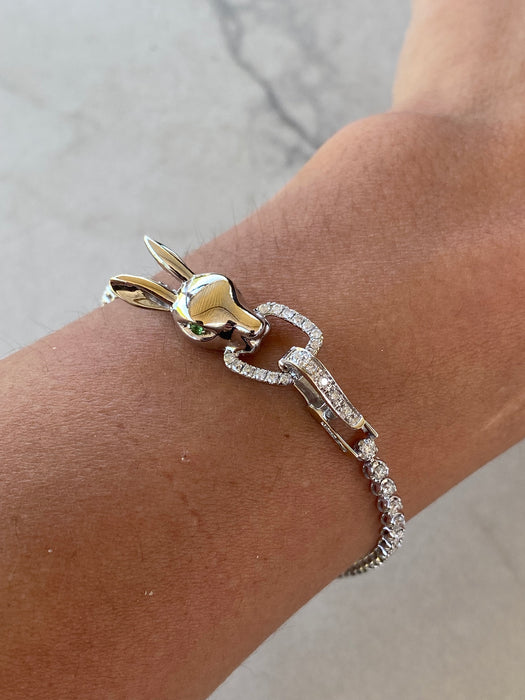 Vintage 18K White Gold Natural Diamond Rabbit Buckle Bracelet – 1.50 TCW