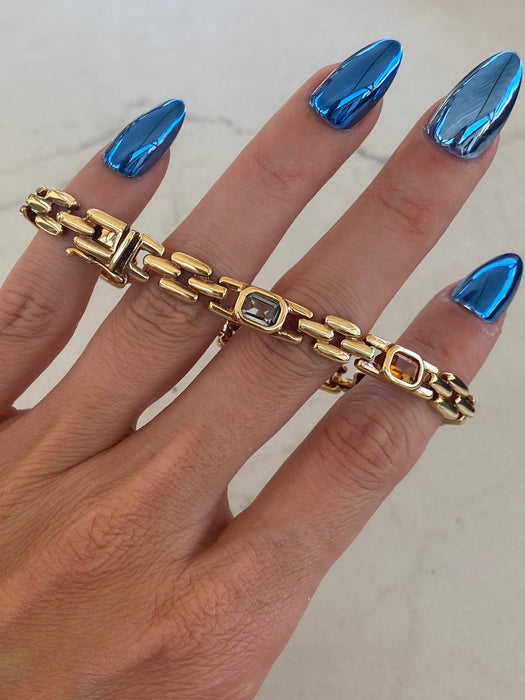 Vintage 14K Panther Link Gemstone Bracelet