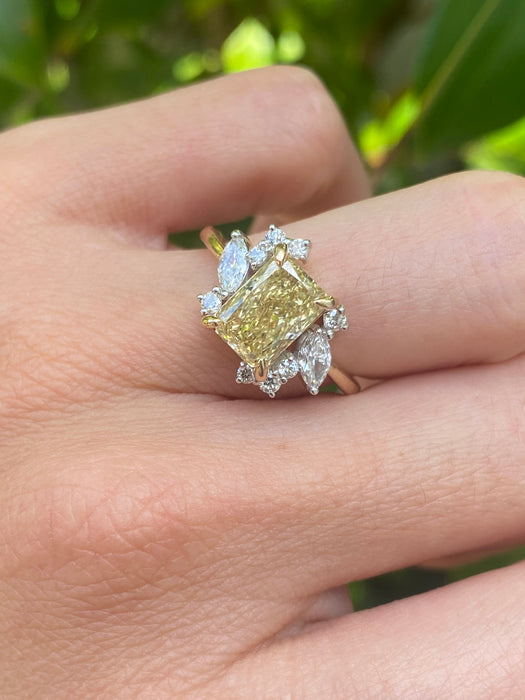 14K Gold Fancy Yellow Lab Diamond Ring 2.52 CTW Radiant IGI Certified