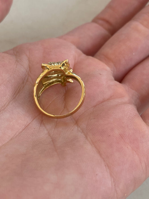 Vintage 18K Emerald Cheshire Cat Ring