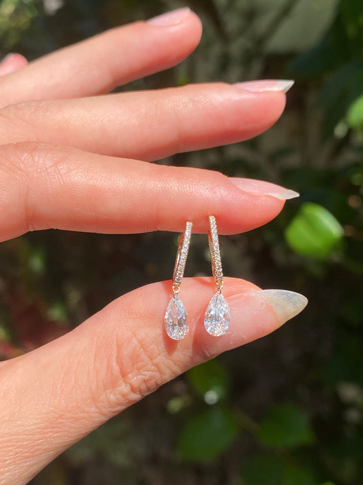 14k 1.2 carat lab diamond drilled pear Huggie earrings