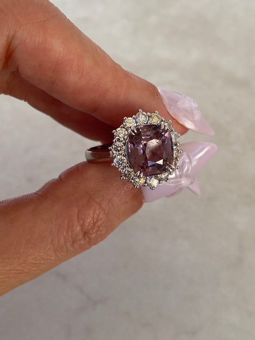 Vintage Platinum 950 Purple Spinel Cushion-Cut Ring