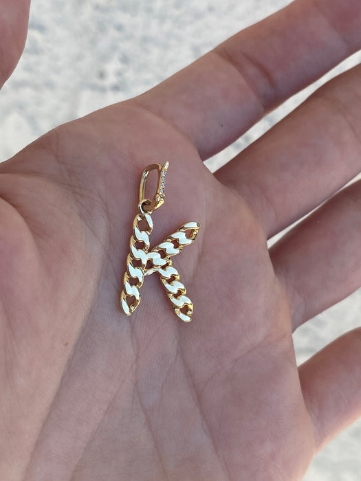 14k diamond curb initial letter pendant