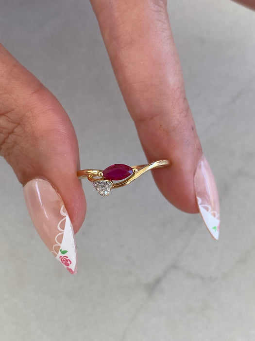 14K Gold Marquise Ruby & Diamond Leaf Ring