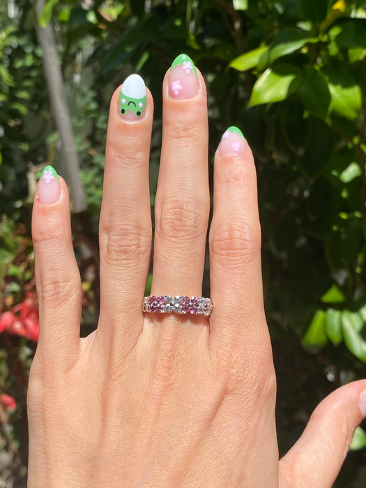 14k white gold pink tourmaline and white topaz flower ring size 9