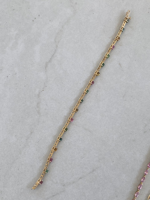 14K Natural Multicolor Tourmaline & Diamond Bracelet