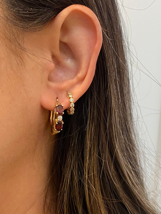 14k garnet diamond hoop earrings