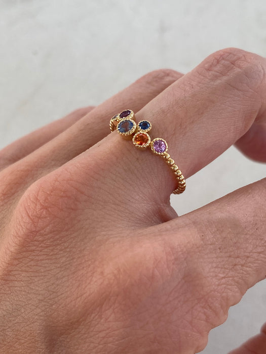 14K Gold Bezel Rainbow Gemstone Bead Ring