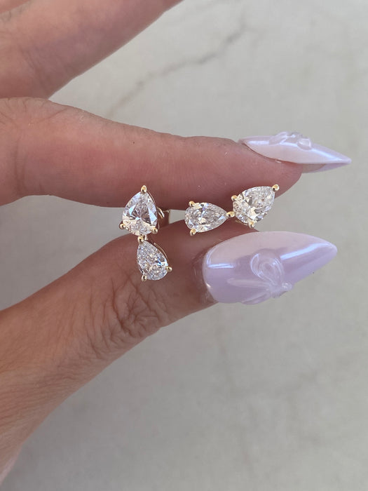 14K Gold 2.20 CTW Lab Diamond Pear Ear Climber Earrings