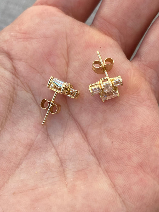 14K Gold Emerald Cut Lab Diamond Cluster Stud Earrings – 1.25 CTW
